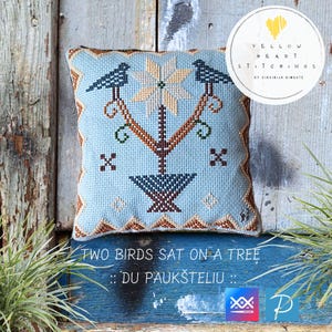 Two Birds on a Tree Cross Stitch Pattern: Lithuanian Folk Design (XSD File)