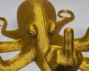 Fucktopus octopus with middle finger - perfect as decoration/gift, 3D print - I don't give a Fuck Octopus / Middle FInger 3d printed