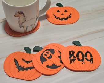 Halloween pumpkin-shaped coasters for cups and glasses, bat, ghost, BOO, autumn decoration, 3D printed