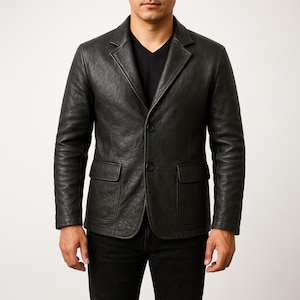 Men’s Pure Leather Jacket – Black Genuine Leather Blazer | Handmade Slim Fit Outerwear