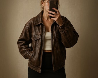Y2K Real Leather Grunge Oversized Jacket 90s - Etsy Canada