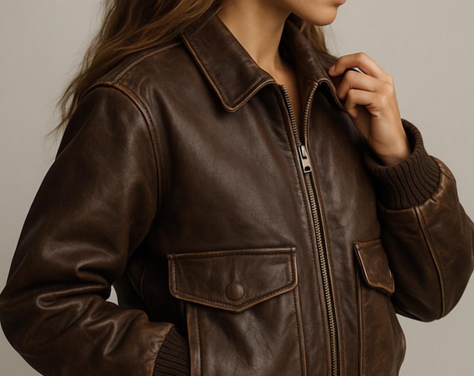 Women’s Handmade Leather Bomber Jacket – Vintage Aviator Style in Full-Grain Top-Grain & Genuine Leather Cotton Lined XXS–6XL