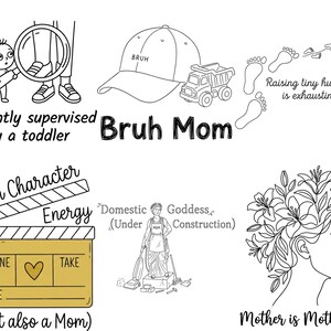 Mother's Day  Png Bundle Minimalist line art Mom Mama Millennial Gen Z Funny Sarcastic Sassy Snarky Feral Badass Sublimation Design M03