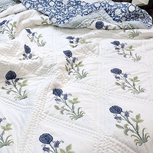 Floral Duvet Cover With Pillow Covers - Hand Block Printed Cotton Duvet Cover Set - Cotton Boho Coverlet Quilt Cover Comforter Cover HD01