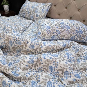 Gray Blue Quilt Kantha Bedspread, Handmade Reversible Quilt, King Size Quilt Bed Cover, Quilted Coverlet Luxury Summer Comforter Queen Quilt