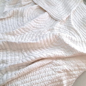 Solid White Cotton Kantha Quilt Hand Stitched Plain White Thread Handmade Reversible Kantha Bedding Kantha Quilt, Lightweight Throw Blanket