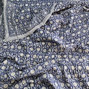 Blue Floral Hand Block Printed Cotton Duvet Cover Set