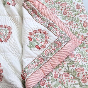 Rosa Baumwoll Quilt Block Print Quilts, Baumwolle gefüllt Warme Decke gesteppte Tagesdecke, Zwilling | Königin, König Größe Quilt