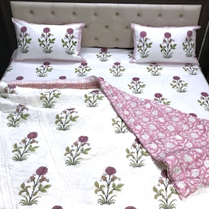 Bedding Set King - Cotton Quilt Bedspread Soft Bed Sheet & Pillow Covers | Pink Floral Luxury Comforter Set King Comforters Set Queen Quilt