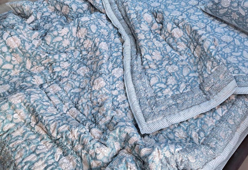 aqua blue bedding quilt, handmade quilt luxury bedding quilts for sale, jaipuri razai, summer comforter