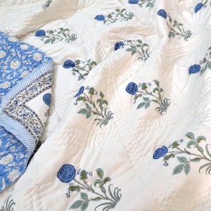 Oversized King Comforter Quilt, Organic Cotton Bedding, Zipper Clouser Cotton Duvet Cover Set, Hand Block Printed Luxury Bedding Coverlet