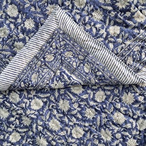 Midnight Blue Mist Floral Duvet Cover - Block Print Pillow Covers -  Vintage Blue Duvet Cover, Pure Cotton Handmade Duvet Cover or Quilt Set