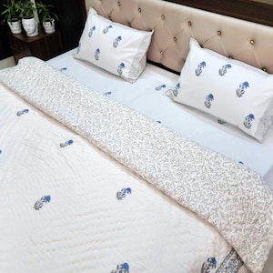 Cotton Bed Sheet Set / Duvet Cover Set / Jaipuri Cotton Quilt / Bedding Coverlet Set / Home Decor Gifts, Housewarming Gifts