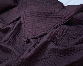 Wine Purple Cotton Quilt - Handmade Kantha Quilt Natural Cotton Filled Lightweight Blanket Quilted Bedspread | Queen Bedspread King Quilt