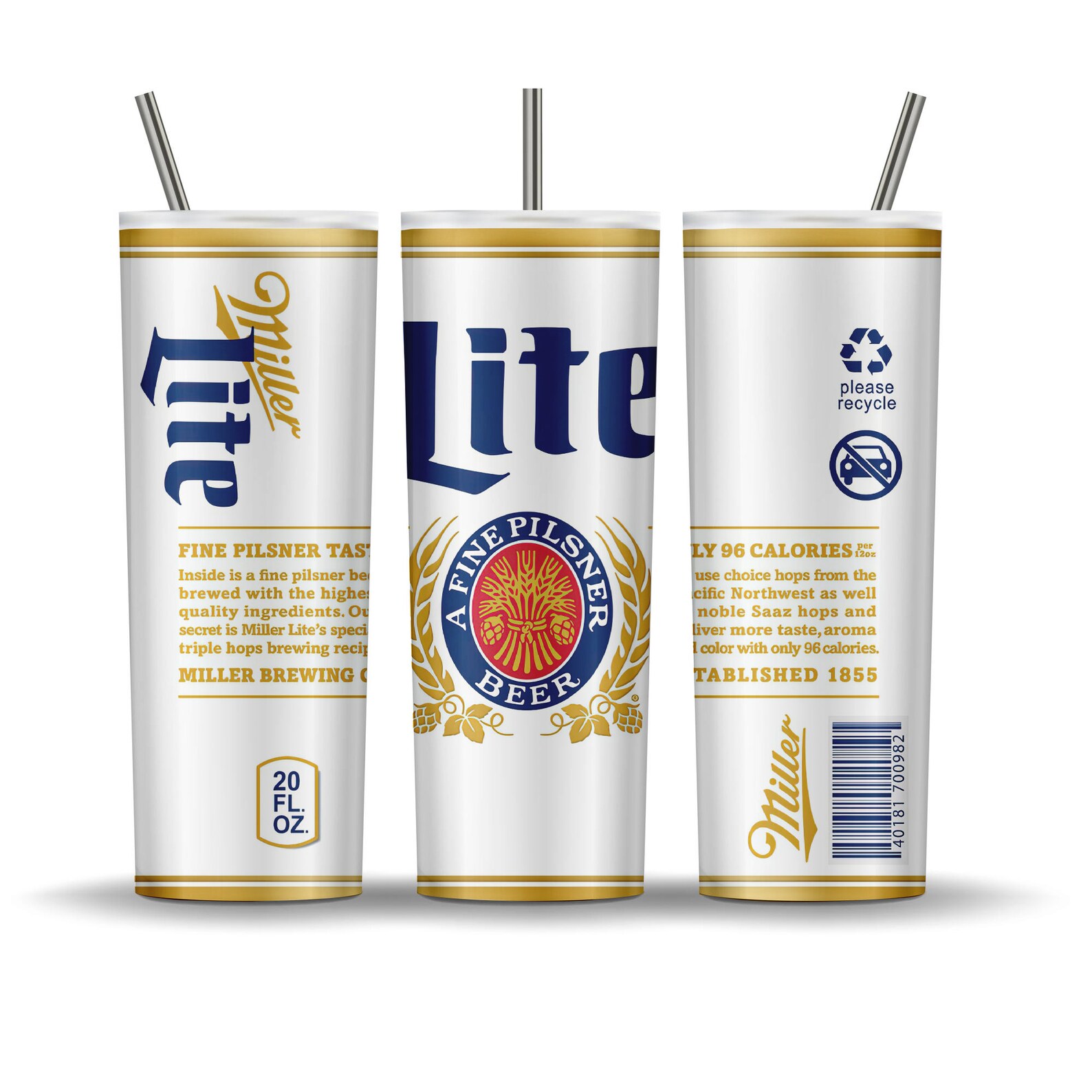 Miller Lite Tumbler Sublimation Design, 20 Oz Miller Lite Skinny