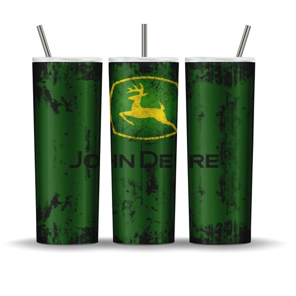 20 oz Skinny Tumbler John Deere Tumbler, John Deere Vintage Grunge Sublimation Design, Crayon Tumbler PNG Instant Download