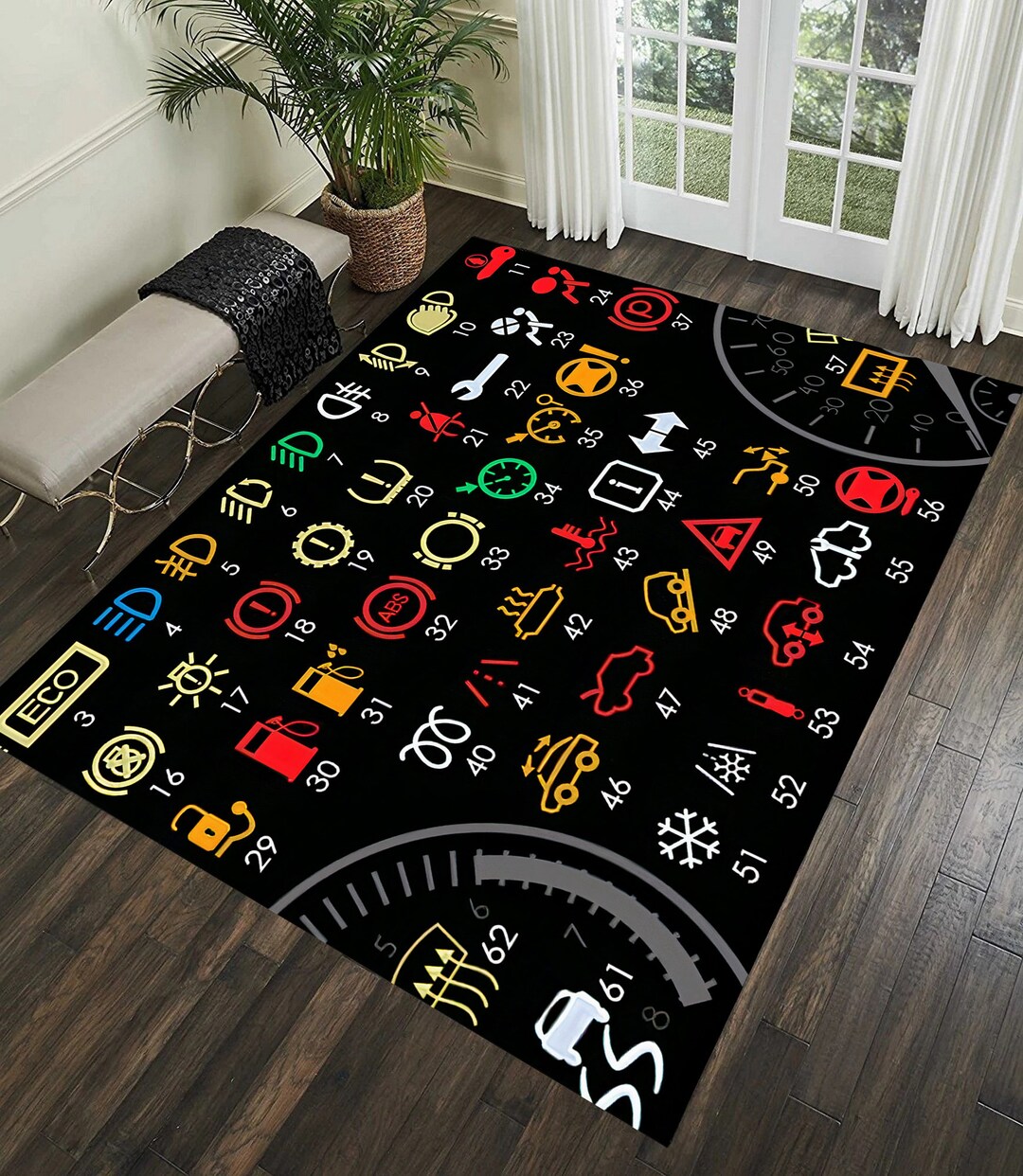 Car Dashboardsymbolicon Pattern Rugs, Area Rug, Office Rug, Driver