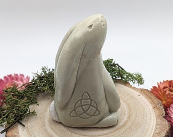 Spring Hare Ceramic Ornament (Mint Green), Moon Gazing Hare, Handmade Ceramic Homeware