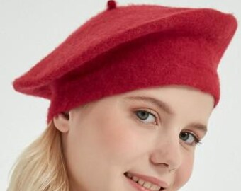 Red Merino Wool Beret, French Basque Style - Etsy display picture 1