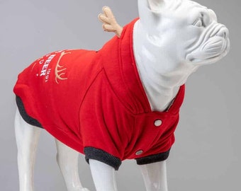 North Deer Red Design Dog Hoodie - High quality Dog Sweatshirt - small to large dog clothing -quality embroidery