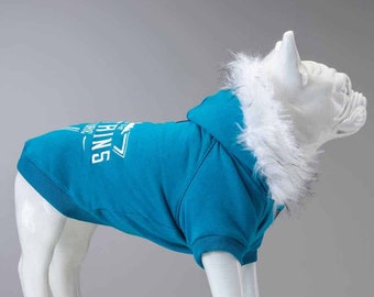Sweat à capuche bleu de luxe pour chiens, chats, animaux de compagnie, broderie, fourrure, montagnes