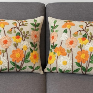 Embroidered Cushion, floral multi colored Pattern , Hand crafted decorative pillow ,  House warming gift, christmas gift, Home decor
