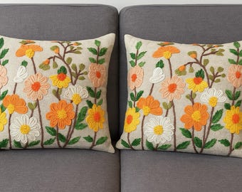 Embroidered Cushion, floral multi colored Pattern , Hand crafted decorative pillow ,  House warming gift, christmas gift, Home decor