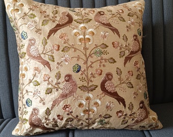 Embroidered Silk Cushion Cover: Bird Design Decorative Pillow