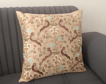 Embroidered silk cushion cover , Bird design embroidery, Decorative Pillows, Different sizes available, Silk Fabric ,House warming gift