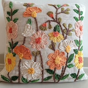 Embroidered Cushion cover decorative, multi colour, floral pattern, hand made cushion cover, house warming gift