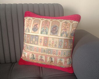 Hand Embroidered Indian Folk Art Cushion Cover | Decorative Sofa Pillow Accent