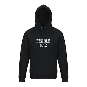 May include: Black hooded sweatshirt with a white print that says "PENDLE 1612".
