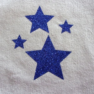 Iron on blue glitter stars - all colours - all sizes