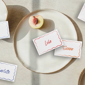 Name Place Cards Design, Editable Template, Wavy Calligraphy, Squiggle, Pastel, Hens, Wedding Stationary, A4, Printable, Instant Download