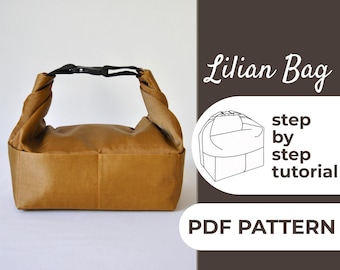 Patrón de costura para bolsa de almuerzo / Bolso pequeño tipo lonchera / Patrón fácil para principiantes + Tutorial ilustrado sencillo / 23 x 18 x 35 cm / Tamaños A0, A4 y Carta estadounidense