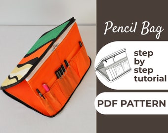 Pencil Case Sewing Pattern | Cosmetic Bag | Zipper Pencil Pouch Pattern | Pattern + Detailed Illustration Instruction | A0, A4 & USLetter