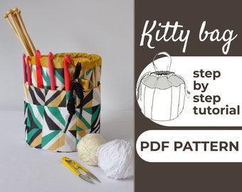 Knitting Bag Sewing Pattern | Knitting Project Bag | Easy Beginner Pattern + Easy Illustrated Tutorial | 22x18x18 cm | A0, A4 & US-Letter