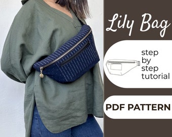 Fanny Pack naaipatroon, Crossbody tas, Sling Bag patroon, klein en groot formaat, A0, A4, US-Letter + gedetailleerde instructies