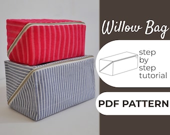 Patrón de costura PDF de bolsa de maquillaje, patrón de bolsa de cosméticos, tutorial de estuche de lápiz, A0, A4, patrón de carta de EE. UU. + instrucción fácil, tamaño pequeño y grande