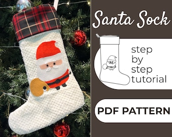 Patron de couture de bas de Noël, chaussettes de Noël, projet facile pour débutant, modèle A0, A4 et lettre US + instructions détaillées