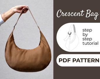 Crescent Bag Sewing Pattern, Oversized Hobo Bag, Crossbody Bag, Shoulder Bag, A0, A4 & US-Letter + Detailed Instruction