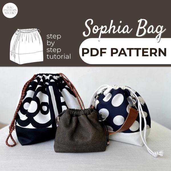 Patron de couture de sac seau, tutoriel de sac à tricoter, PDF, sac seau avec cordon de serrage, A0, A4 et lettre US + instructions simples et détaillées