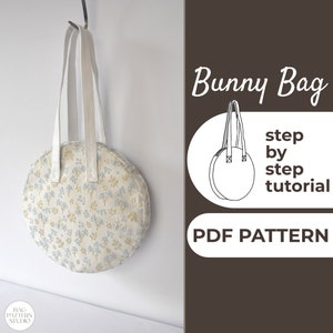 Circle Tote Bag Sewing Pattern | Round Shoulder Bag | Pattern + Detailed Illustration Instruction | 38 x 38 x 6 cm | A0, A4 & US Letter