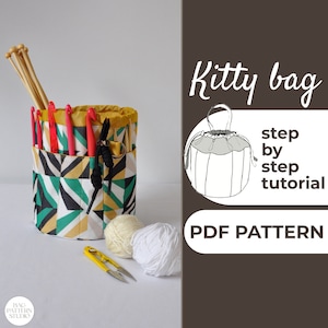 Knitting Bag Sewing Pattern | Knitting Project Bag | Easy Beginner Pattern + Easy Illustrated Tutorial | 22x18x18 cm | A0, A4 & US-Letter