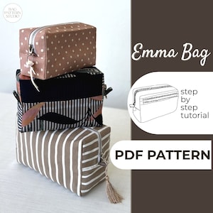 Modello PDF per borsa per il trucco, modello per borsa per cosmetici, tutorial per astuccio portapenne, astuccio per articoli da toeletta, modello A0, A4, lettere USA + istruzioni semplici