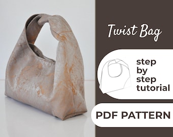 Small Handbag Sewing Pattern | Modern Hobo Bag, Twisted Shoulder Bag | Pattern + Detailed Illustration Instruction | A0, A4 & US-Letter