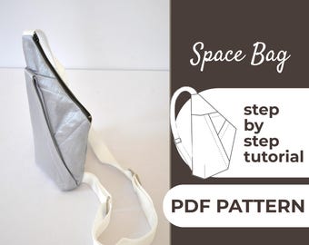 Crossbody Bag Sewing Pattern | Asymmetric Sling Bag | Pattern + Detailed Illustration Instruction | 10x28x3 cm | A0, A4 & US-Letter