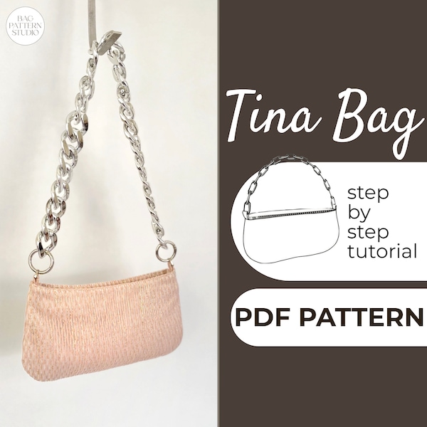 Shoulder Bag Sewing Pattern, Baguette Bag, Mini Bag, A0, A4, US-Letter Pattern + Detailed Written Instruction & Detailed Video Instruction