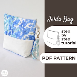 Padrão de costura para bolsa com zíper | Bolsa carteira pequena | Padrão fácil para iniciantes + Tutorial ilustrado fácil | 25x20x6 cm | A0, A4 e US Lettere