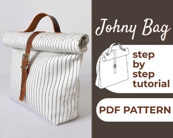 Roll Top Bag Sewing Pattern, Storage Bag, Knitting Bag Pattern, Picnic Bag Pattern, A0, A4 & US-Letter + Detailed Instruction